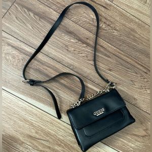Guess Black Logo Small Clutch with Gold Chain Accent